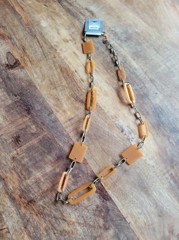 Collier sautoir marron beige orange dorée