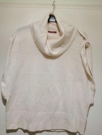 Pull col roulé vintage sans manches Toumai écru. Taille 42