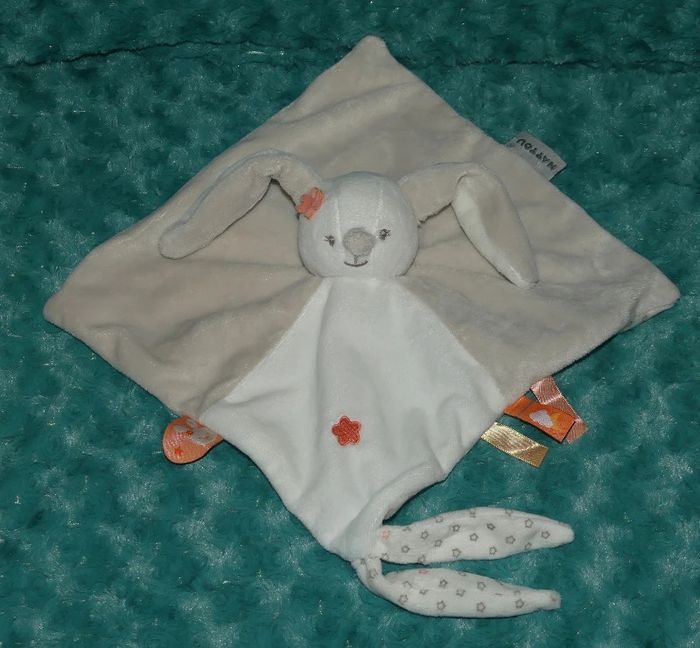 Doudou plat lapin Mia Nattou gris blanc 🐰état neuf