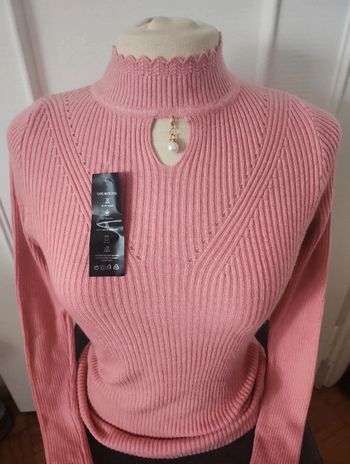 Pull col cheminé coton rose