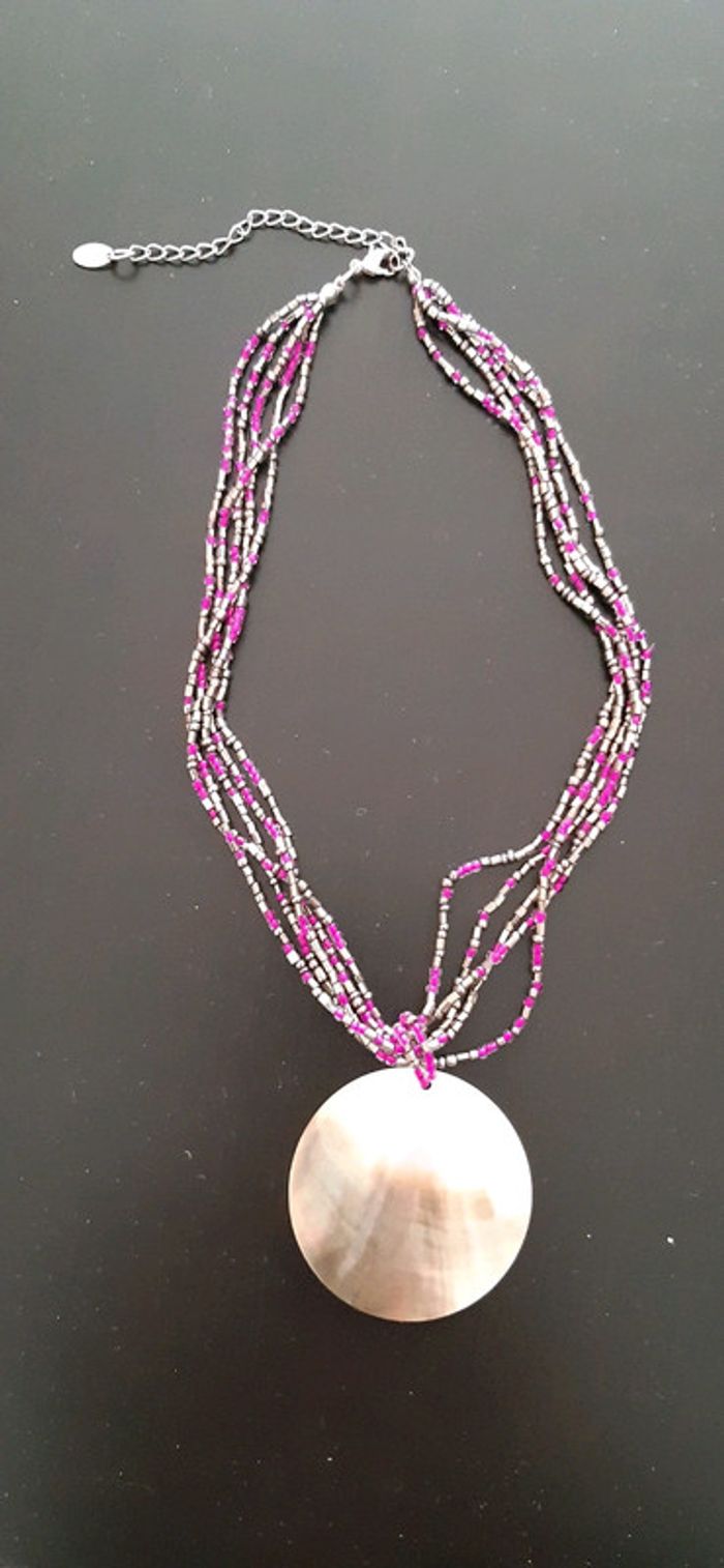 Collier perles violet et gris