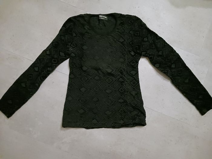 top manches longues noir bi matières velours Taille unique Fan Fan Paris Neuf - photo numéro 2