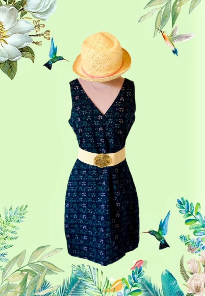 🌴Robe d’été nature 100% lin Etam Palm tree vibes Summer dress🌴