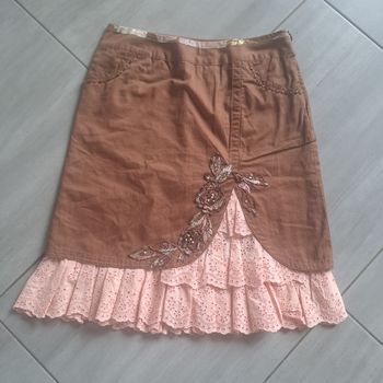 Jupe original marron rose broderie perles Paul Brial 