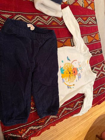 Ensemble mixte pantalon très chaud doublé hiver velours côtelé marine 12 mois