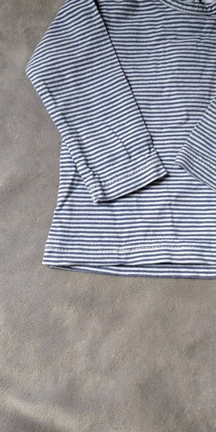 Tee shirt manches longues Mixte 3 mois rayé blanc et bleu foncé 100% coton TEX Baby - photo numéro 8