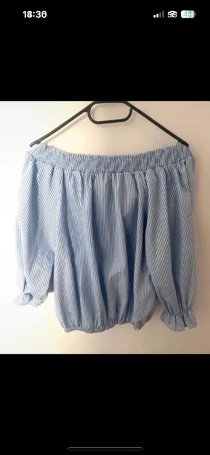 Blouse à rayures bleu ciel - épaules dénudées - taille unique - photo numéro 2