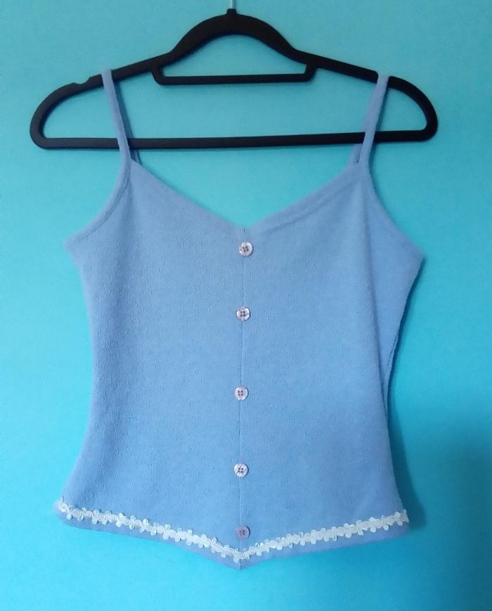 ⛵ Ensemble bleu gilet plus débardeur vintage YS taille 38 ⛵ - photo numéro 3