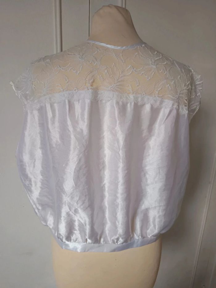 💎haut top sexy satiné brillant élégante été made in France vintage rare dentelle Warner taille l 40 - photo numéro 5