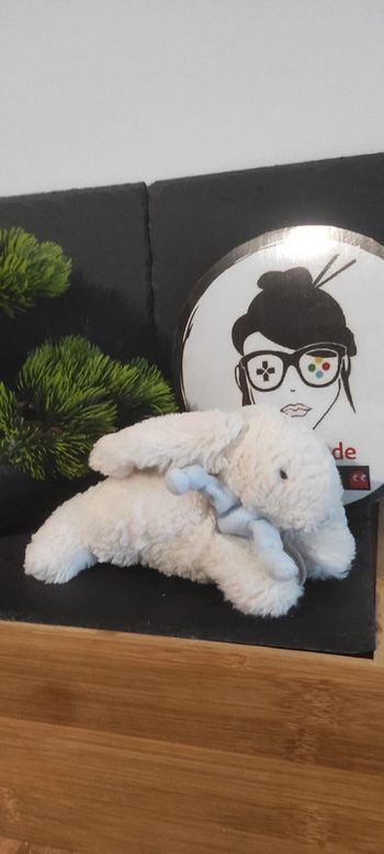 peluche mon tout petit doudou et compagnie lapin blanc bleu dc1238 bonbon Noeud