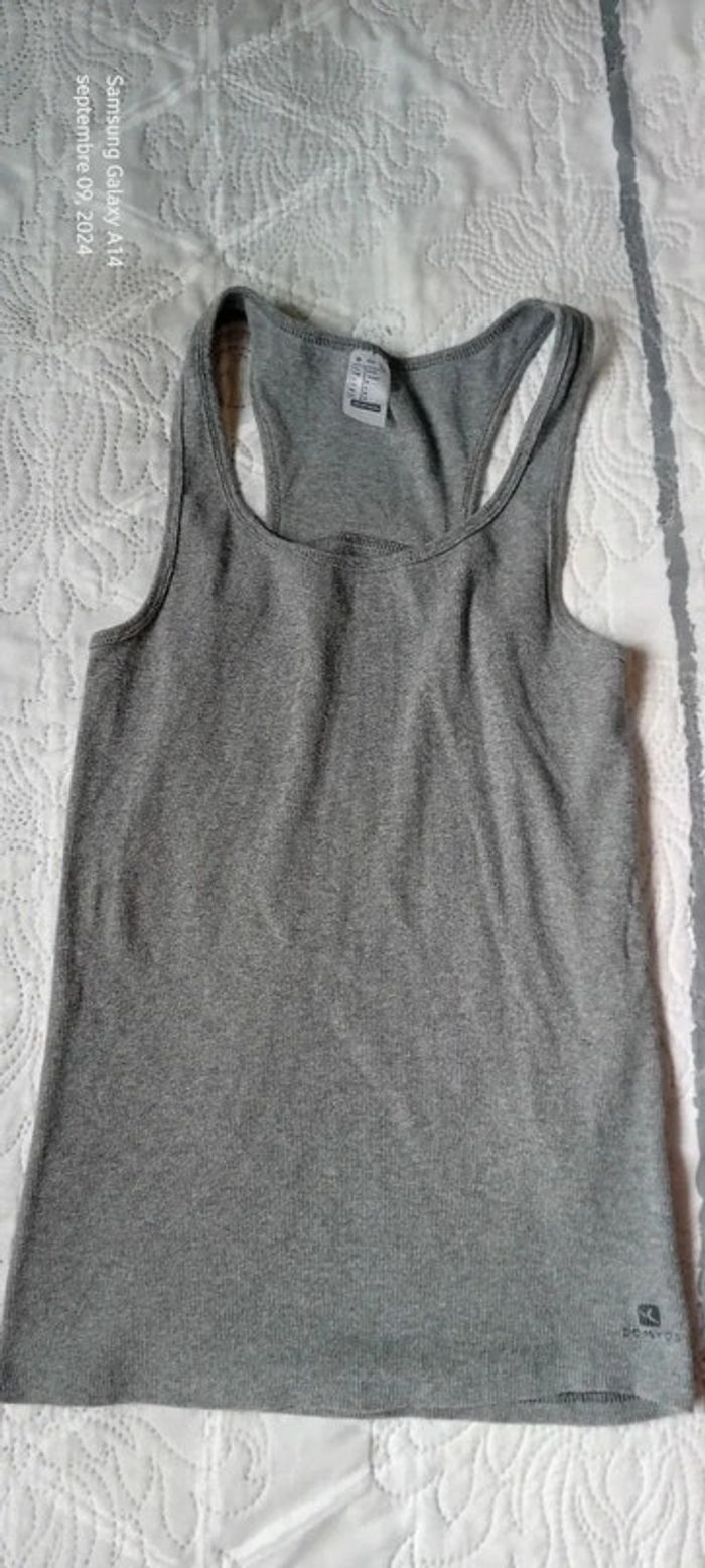 Débardeur de sport maille côtelée domyos gris femme M décathlon - photo numéro 2