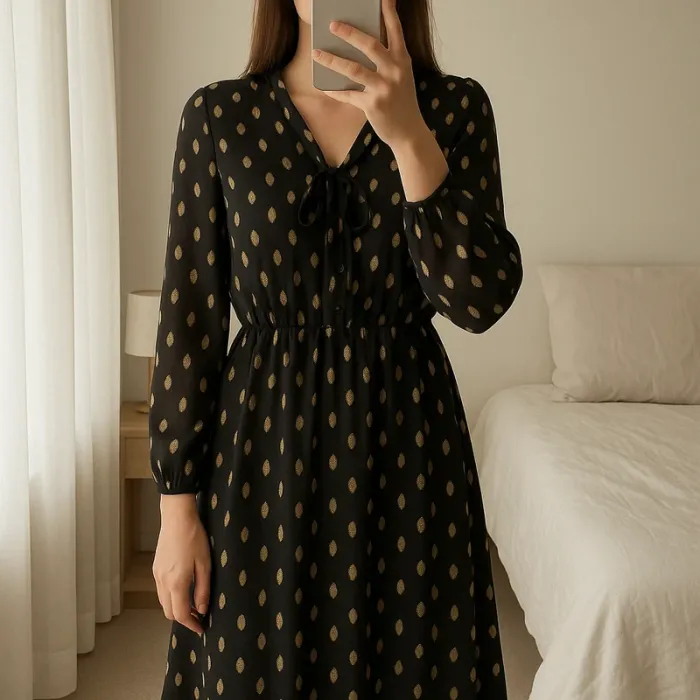 Robe mi longue noire et doré -  Kiabi - Taille 34