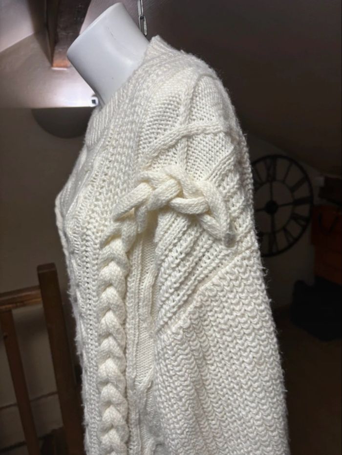 Pull à mailles torsadées blanc cassé H&M – Taille M - photo numéro 2