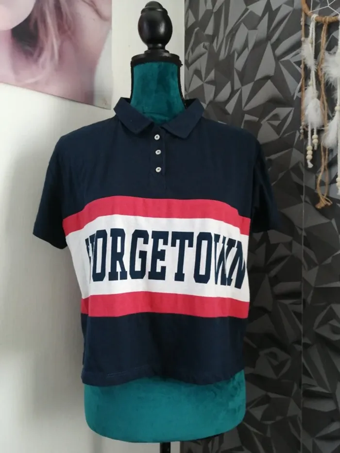 Polo bleu blanc rouge à message / terranova / (M)