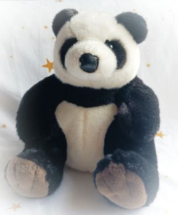 Vintage Doudou peluche plush Teddy Bear ours nounours panda jpac assis sit nez cuir