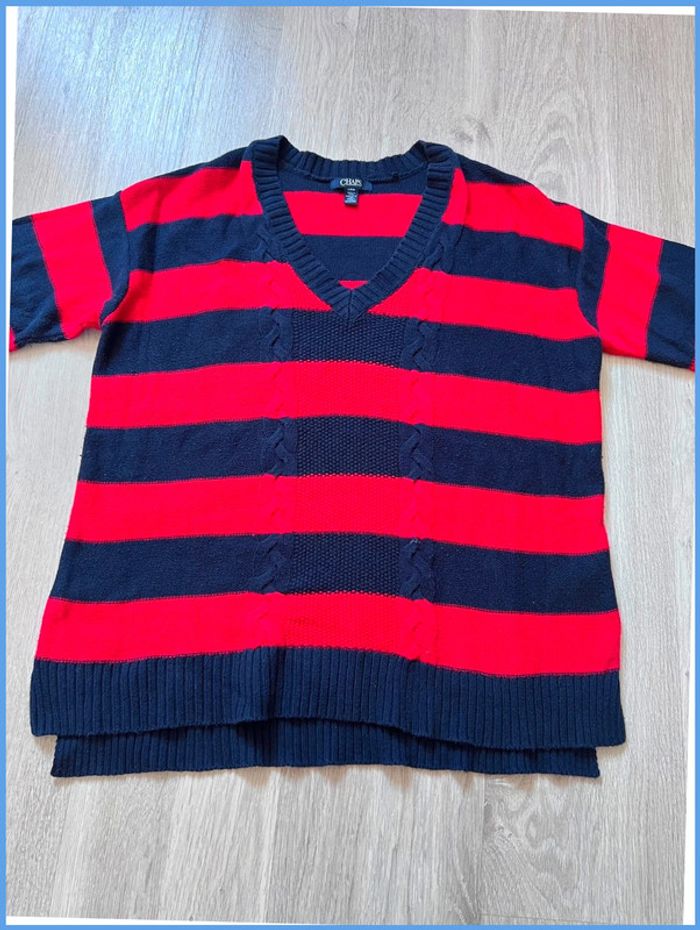 Pull torsadé Femme Chaps Rouge et Bleu marine Taille L - photo numéro 7