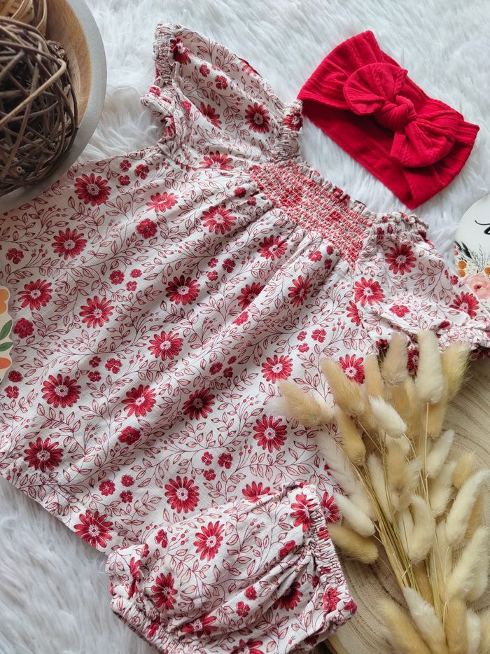 Robe fleurie et son bloomer sergent major fille 6 mois 🎀 - photo numéro 2