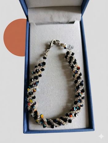 Bracelet perles Swarovski fait main – noir et argenté 