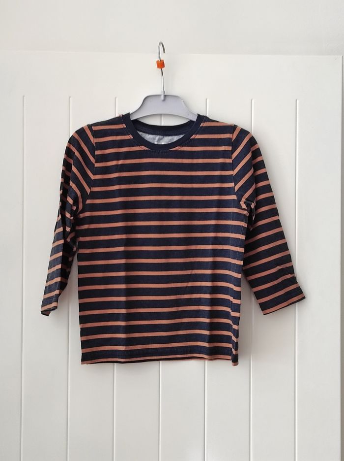 👦 T-shirt manches longues garçon 4 ans – Marine et camel - photo numéro 2