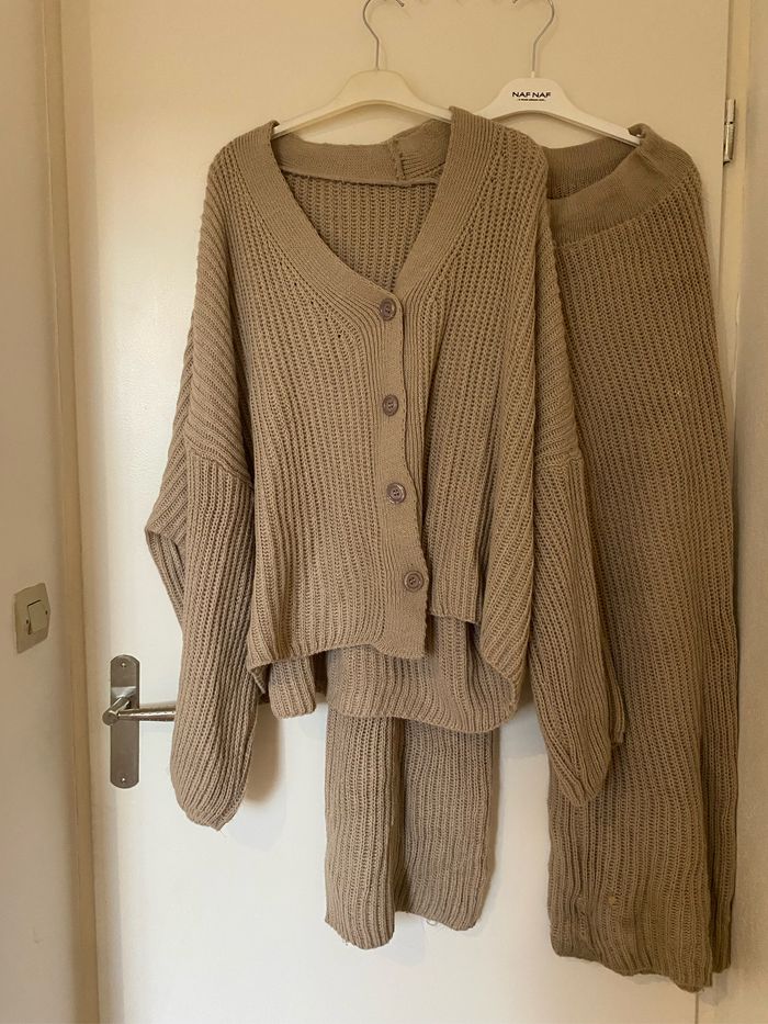 Ensemble en laine gilet pantalon - hiver marron beige taille m