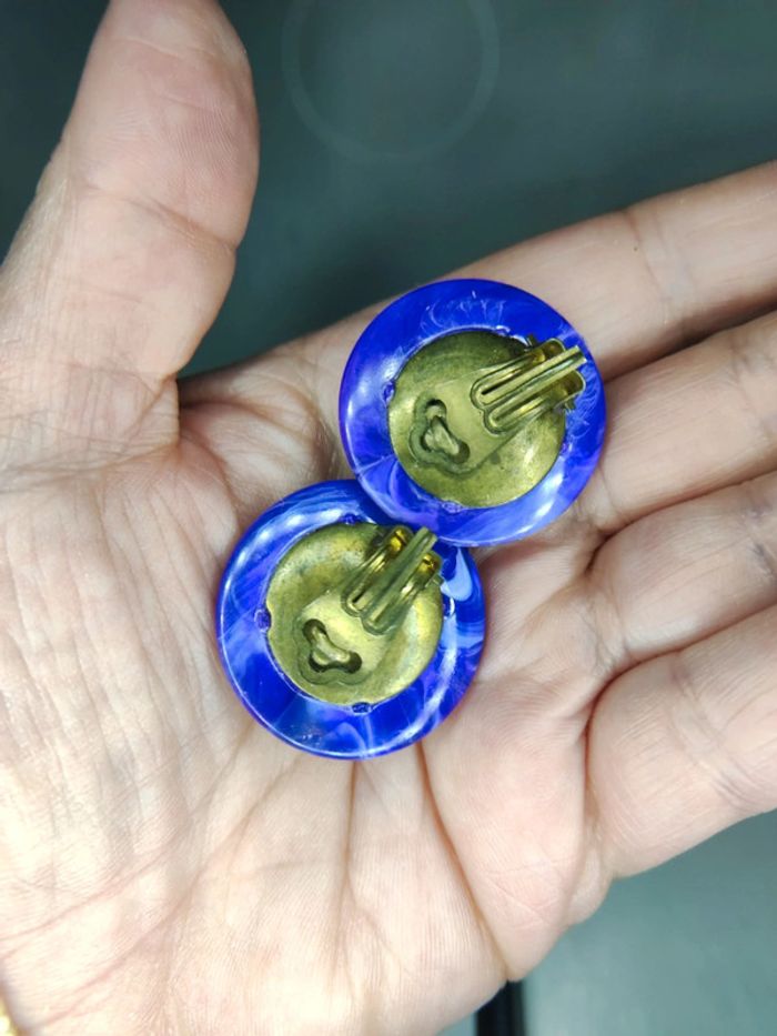 Clips d'oreilles vintage violet bleu - photo numéro 3