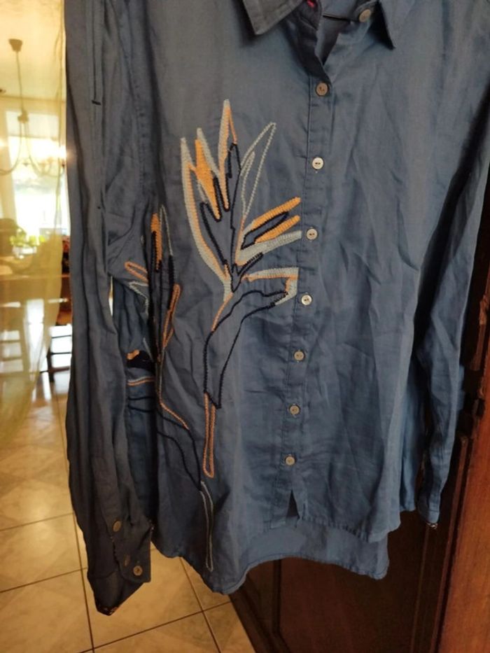 Chemise bleue fleurie 100% coton vintage L/40 - photo numéro 4