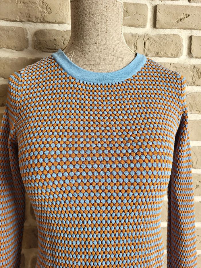 Petit pull Zara en mailles gaufrées bleu clair et camel - photo numéro 2