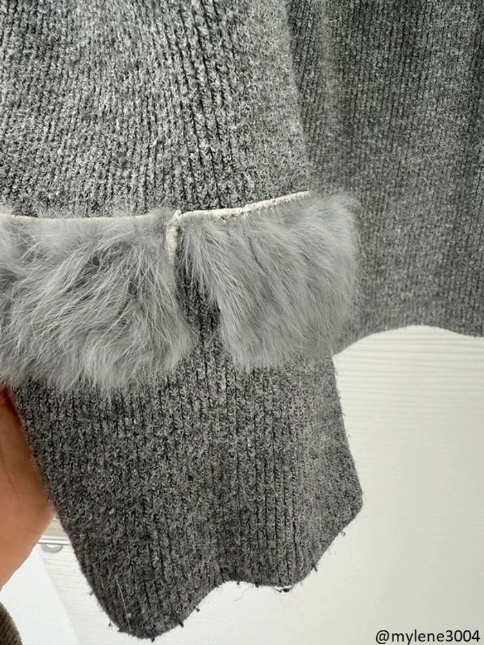 Pull d'hiver gris col rond uni basique simple manches longues en fausse fourrure - photo numéro 9