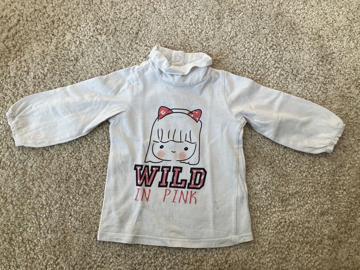 Tee shirt col roulé à manches longues « wild in pink » fille - 9 mois - tex