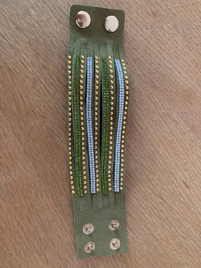 Bracelet multi-rangs kaki et doré - photo numéro 5