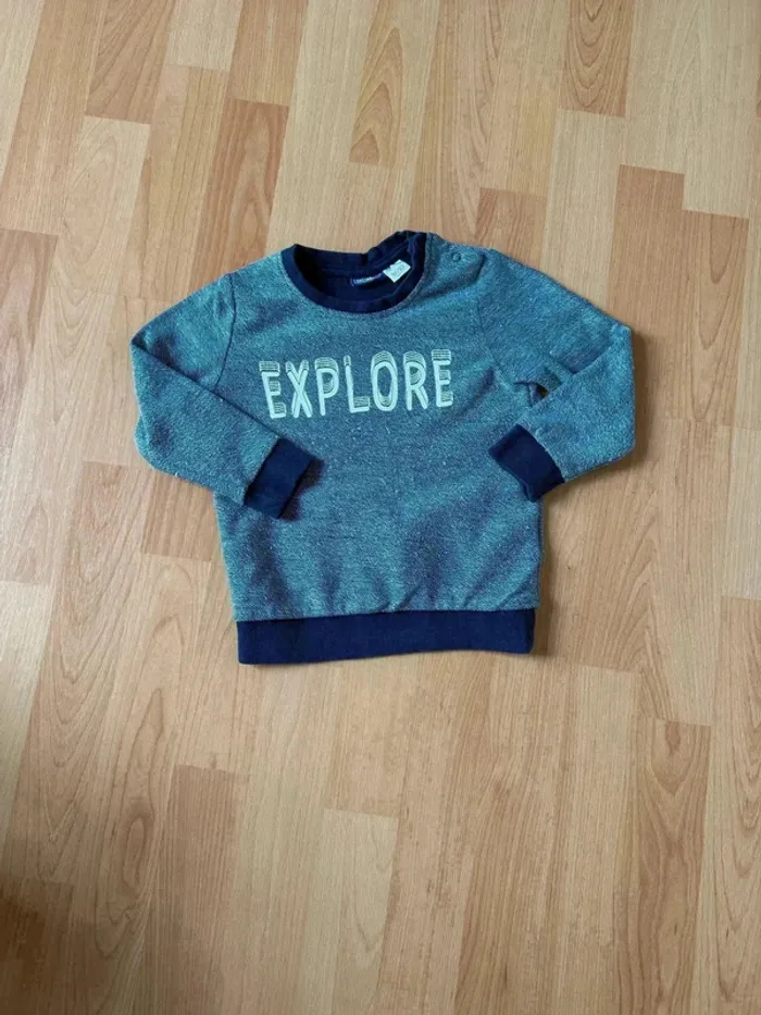 Sweat-shirt Garçon Lupilu Bleu avec "Explore" - Taille 2 Ans - Très Bon État