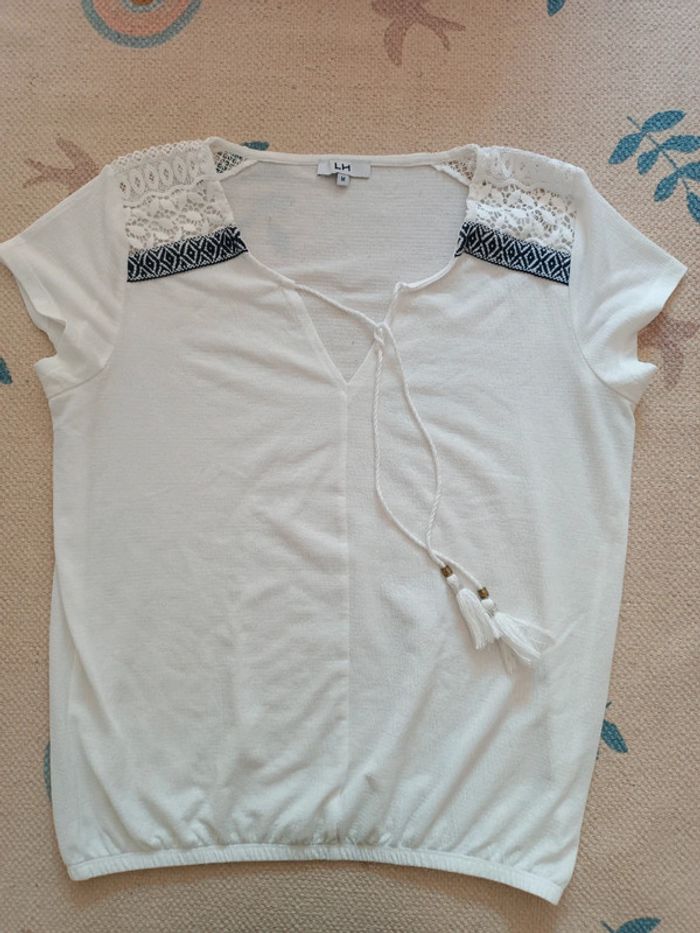 T-shirt blanc la halle dentelle décolleté M