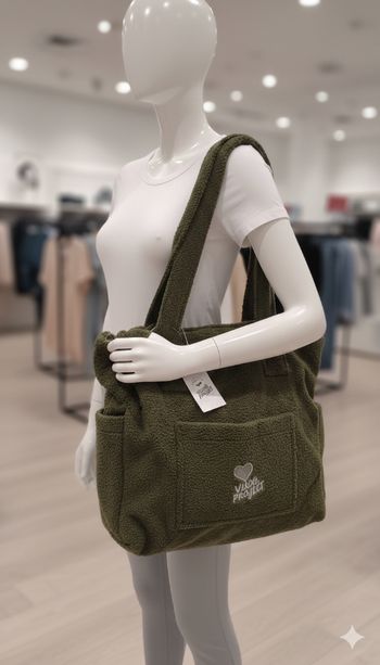 Sac cabas en tissu bouclette vert kaki – Neuf avec étiquette