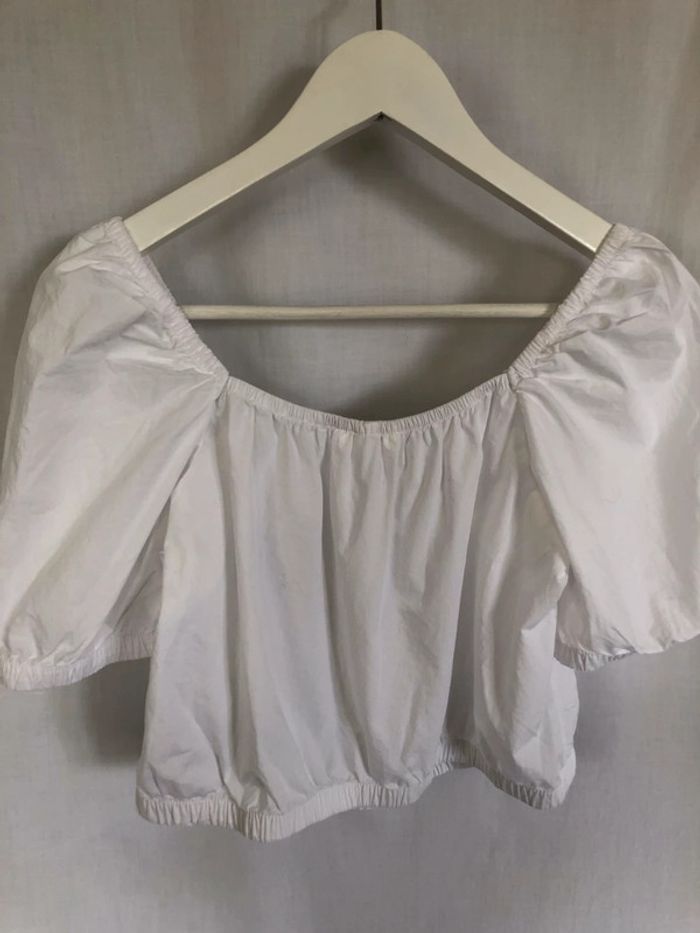 Haut manches courtes crop blanc H&M taille 42 très bon état - photo numéro 7