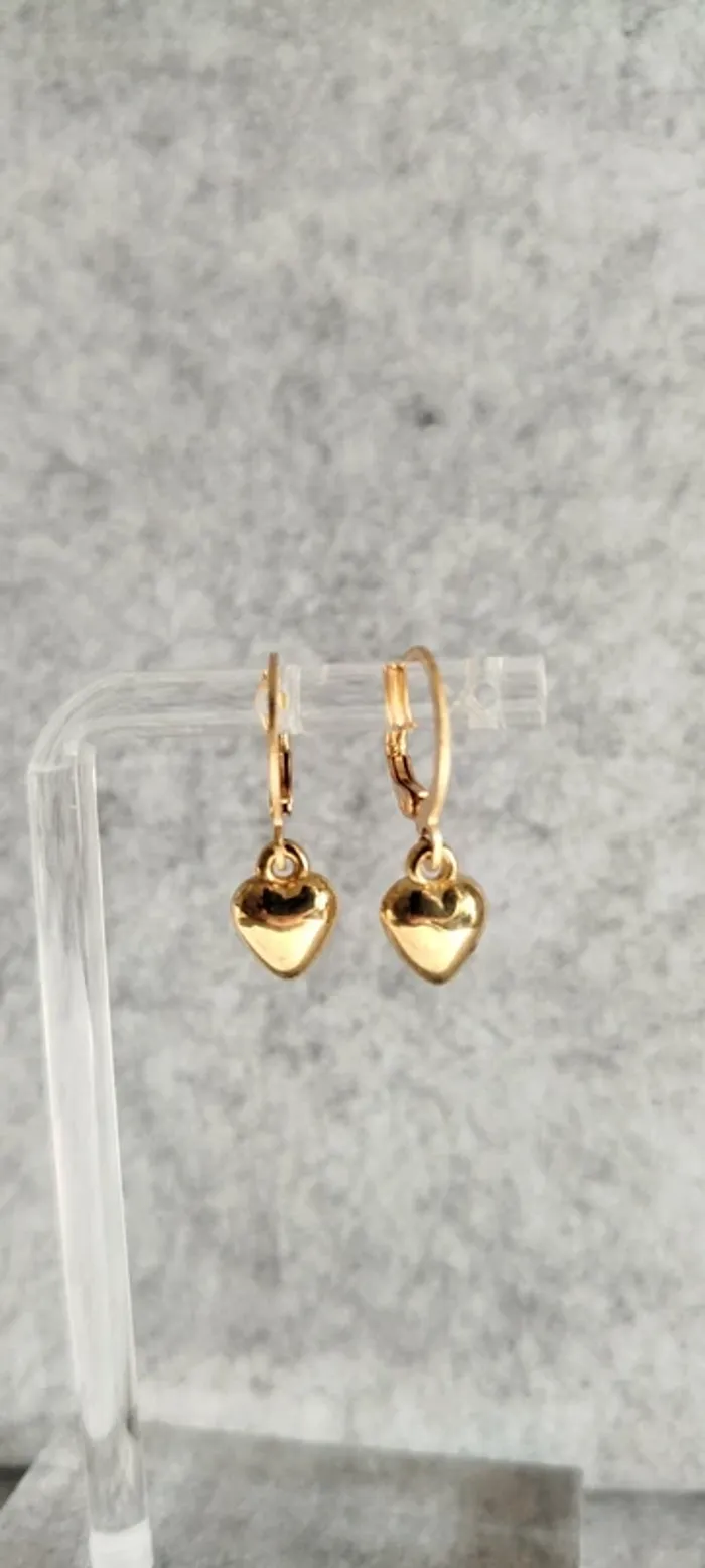 🍄 Boucles d’oreilles ▪ cœur doré sur anneaux délicats - photo numéro 2