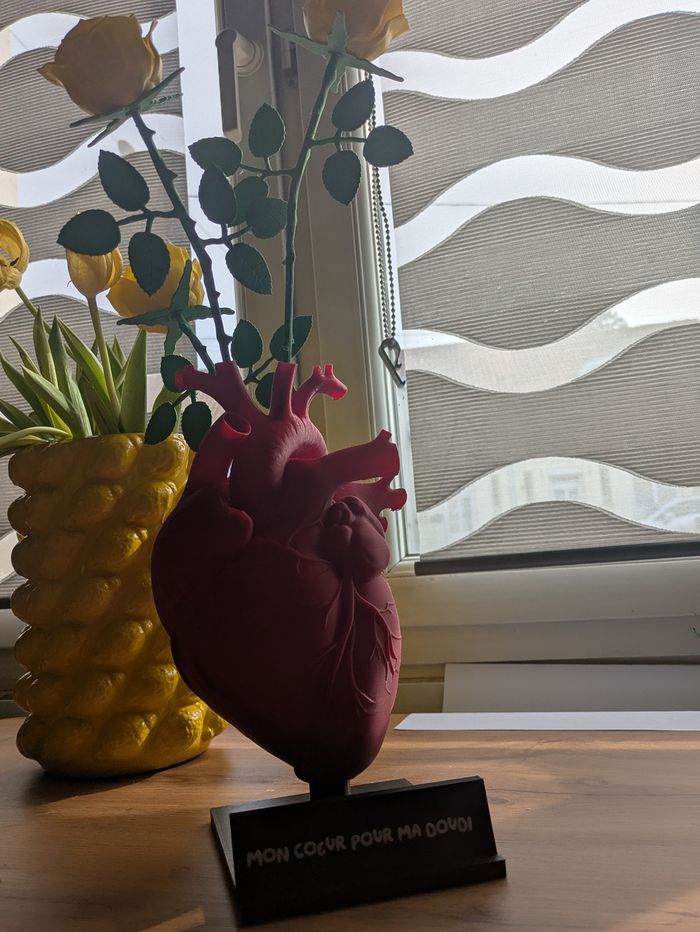 Vase Cœur Anatomique Personnalisé & Ses 3 Roses Éternelles 🌹 - photo numéro 3