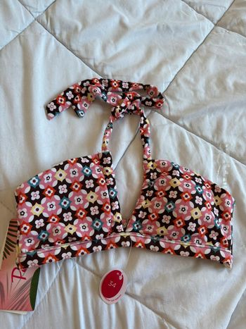 Maillot de bain attache autour du cou motif multicolore fleurs taille XS/34 neuf
