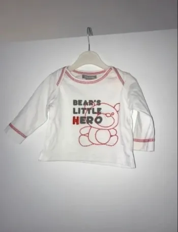 tshirt manches longues 3 mois blanc motif nounours