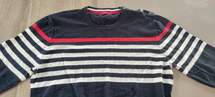 Pull homme XXL Tissaia bleu marine blanc rouge – 100 % coton – très bon état - photo numéro 6