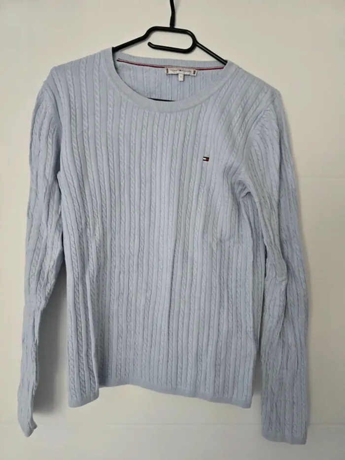 Pulle en maille bleu ciel tommy hilfiger