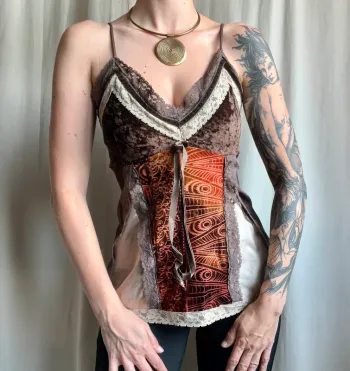 Débardeur bi-matière velours dentelle y2k Fairygrunge vintage - Taille S/M
