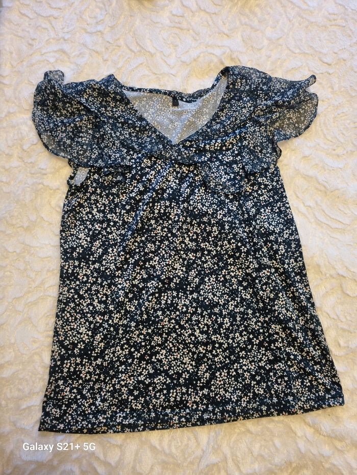 T-shirt imprimé floral manches volantées taille S