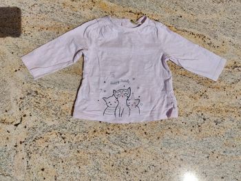 Tee shirt rose avec chat Tao 9 mois