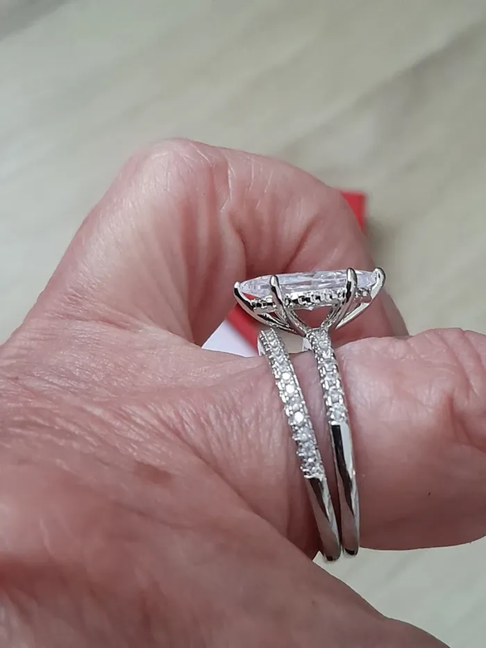 Ensemble de 2 bagues, Alliance + Bague coupe marquise, taille 60 - N° 02 - photo numéro 8