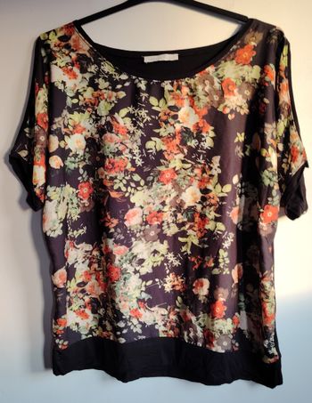 Blouse femme Armand Thiery noire imprimé floral manches courtes taille 4