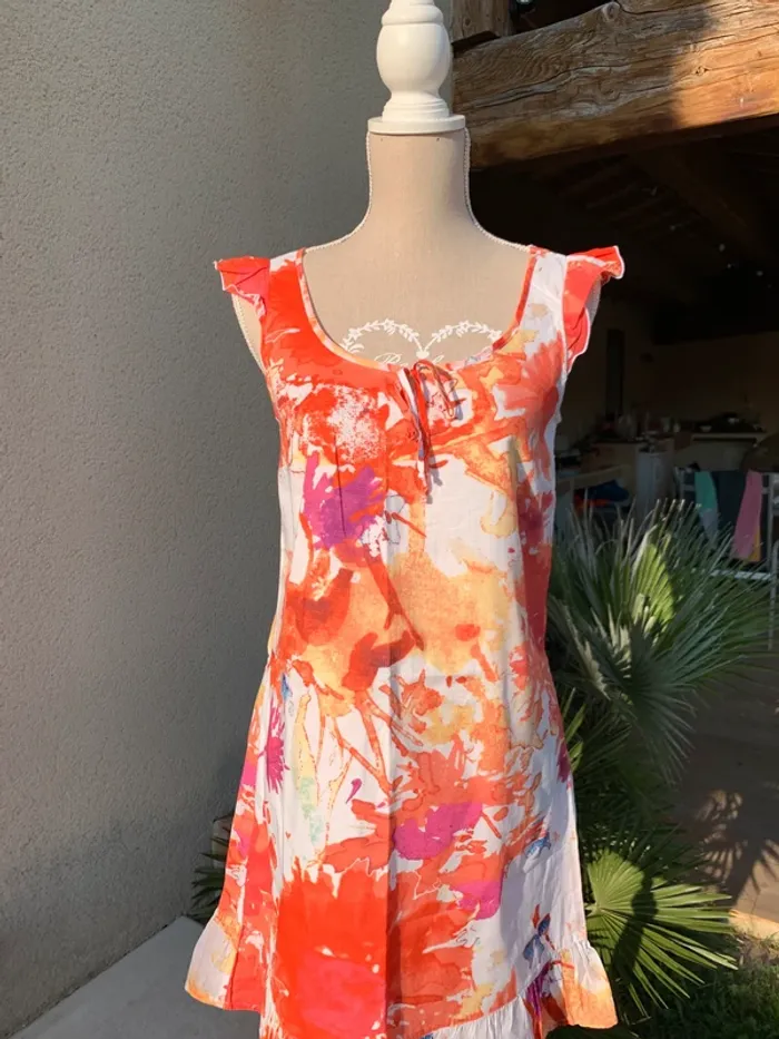 Robe en coton Esprit blanche à fleur orange taille 36 - photo numéro 10