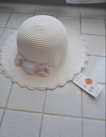 Chapeau de soleil blanc fleurs rose 53cm
