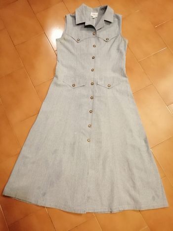 Robe mi longue en jean bleu clair sans manches Taille 38 Tiber
