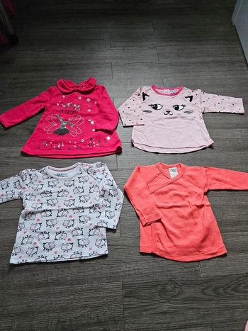 Lot de 4 tee-shirts manches longues fille taille 6 mois