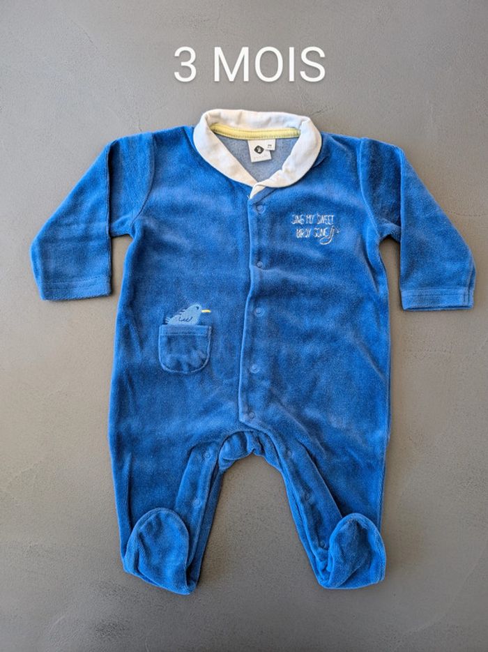 Pyjama velours bleu Z - Taille : 3 Mois